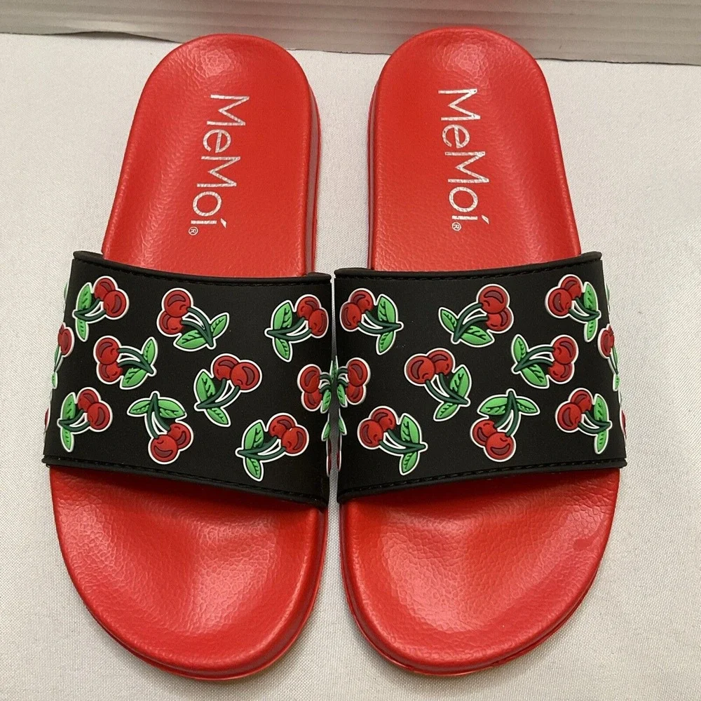 Memoi Red & Black Cherry Lightweight Slides Sz 7-8‎